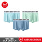 MiiOW 3Pcs Men's Breathable Underwear Ice Silk 10A Antibacterial Boxershorts with 101 Massage Beads