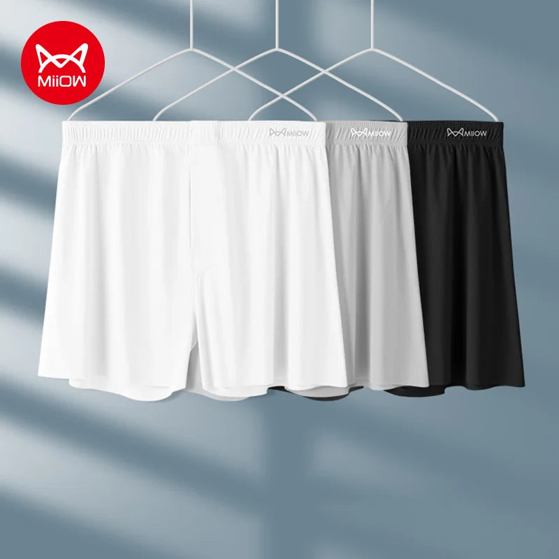 MiiOW Men's Ice Silk Boxer Shorts 3Pcs Breathable Underwear Large Size
