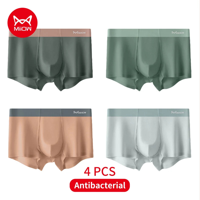 MiiOW 4Pcs Men's Silky Underwear Antibacterial Crotch Boxer Briefs