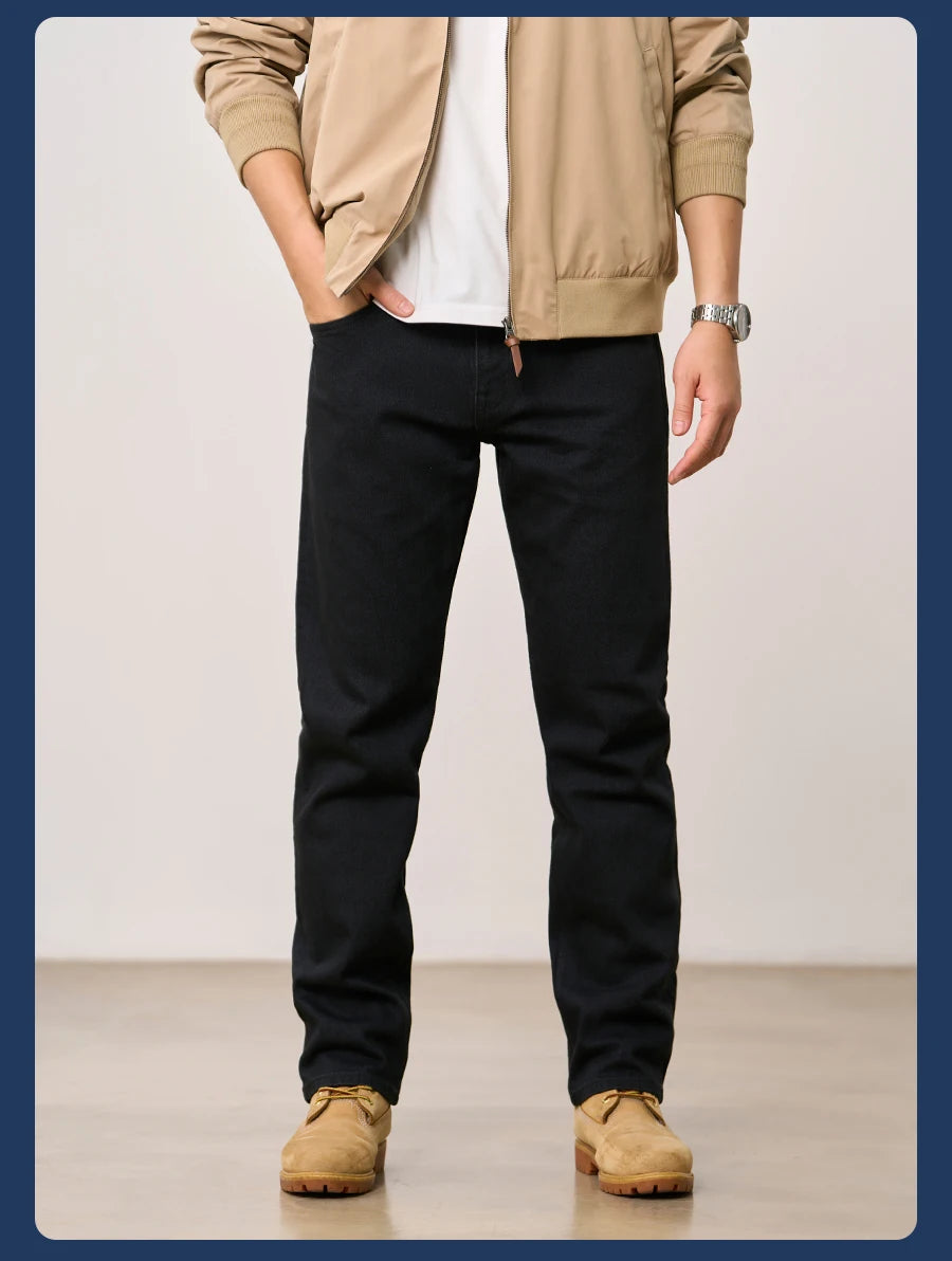 SIMWOOD 2026 Autumn 14oz Fabric Jeans Men Washed Vintage Black Denim Pants Retro Casual Trousers Male Clothing