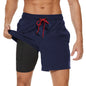 Men's summer boardshorts by ShopHub NZ, polyester-spandex blend with elastic waist, side zipper pocket, ideal for gym, beach, or swim.