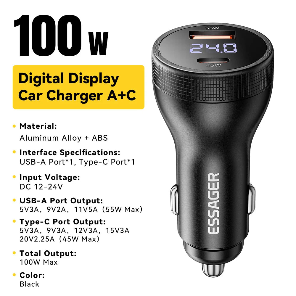 Essager 100W USB C Car Charger