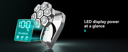 KENSEN 5-in-1 Electric Head Shaver with magnetic 7D floating blades, compact hair crimper for precise grooming.