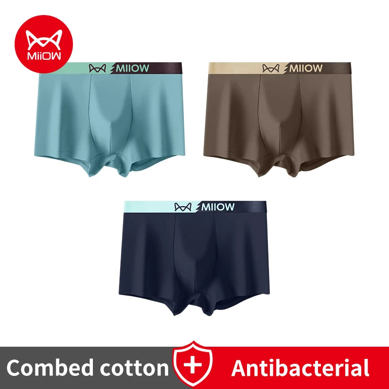 MiiOW Men's Antibacterial Underwear 3Pcs Cotton Boxers