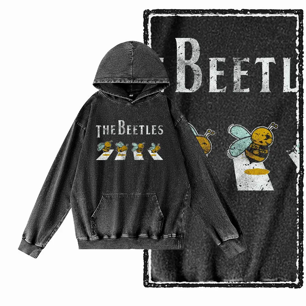 Hive Mind Bees Graphic Acid-Washed Black Hoodie