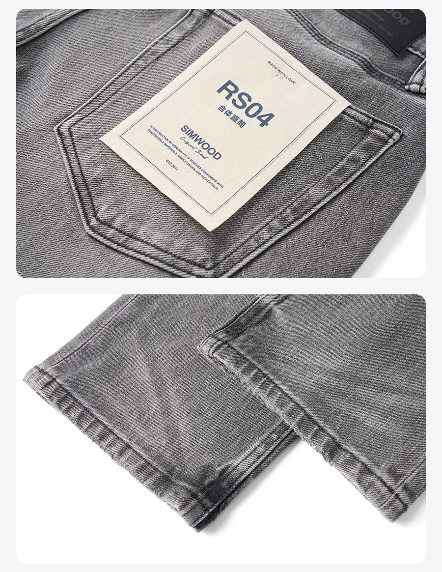 SIMWOOD【CT03/RS04】13.4OZ  Enzyme Washed Jeans Men 4-Way Stretch Denim Pants High Elastic