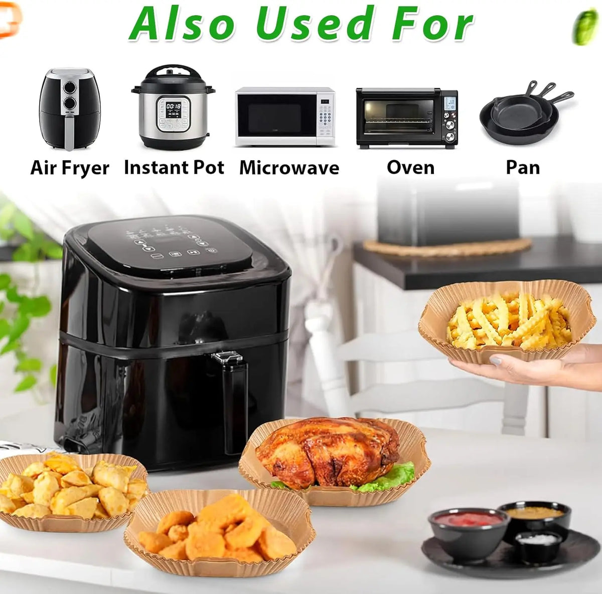 Air Fryer Paper Liners 23-27cm Square Compatible with COSORI/Ninja