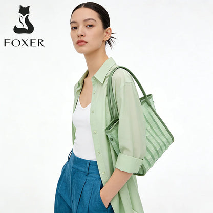 FOXER Light Green Women's Tote Bag, Fashion Waterproof TPU Handbag for Summer Travel & Commute, Lightweight Lady's Shoulder Bag