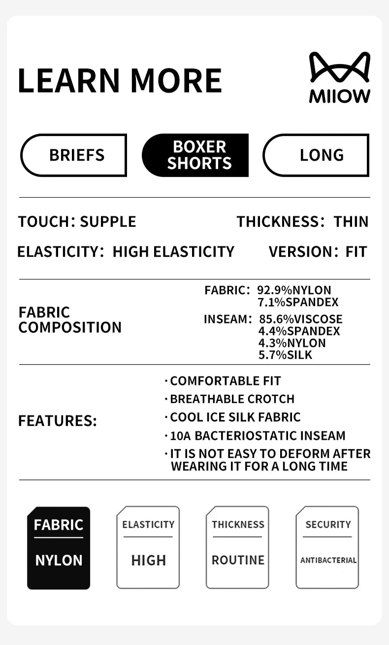 MiiOW Ice Silk Men's Underwear 4Pcs Boxer Trunks
