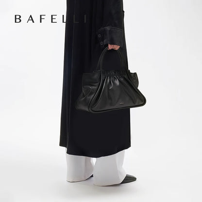 BAFELLI Ruched Genuine Leather Tote Bag