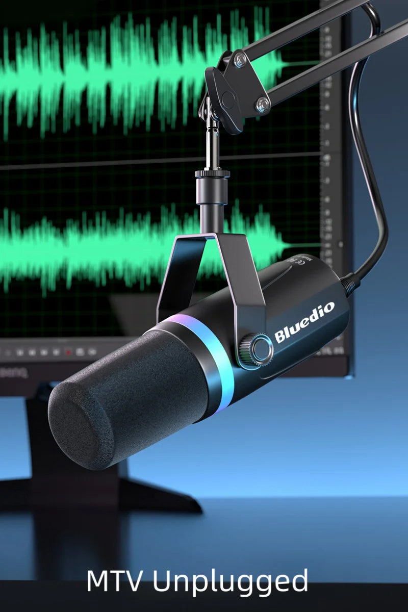 Bluedio S3000 Microphone - USB/XLR Dynamic Mic for Gaming, Streaming, and PS5/4 with Headphone Jack, RGB, and Mute Function