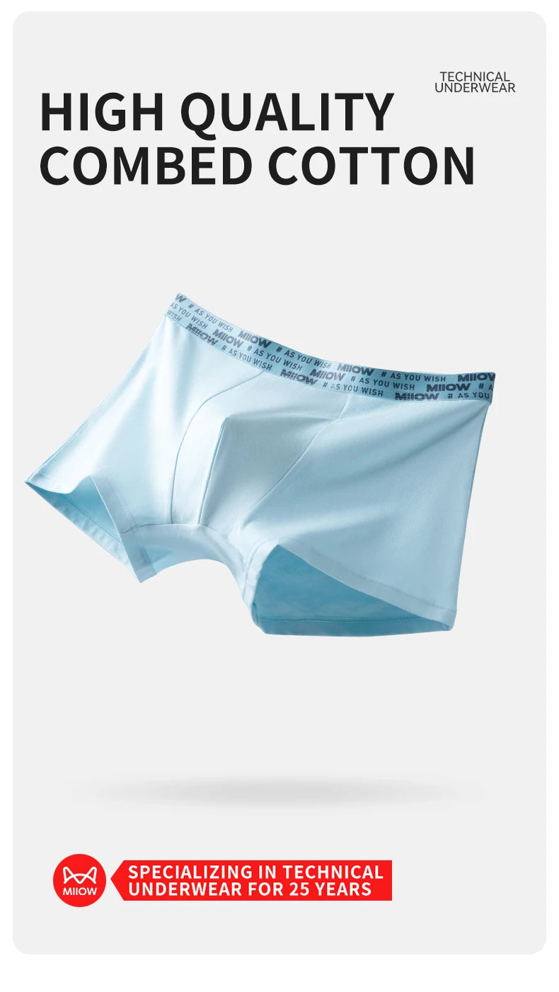 MiiOW Men's Antibacterial Cotton Underwear - 3Pcs Boxer Shorts