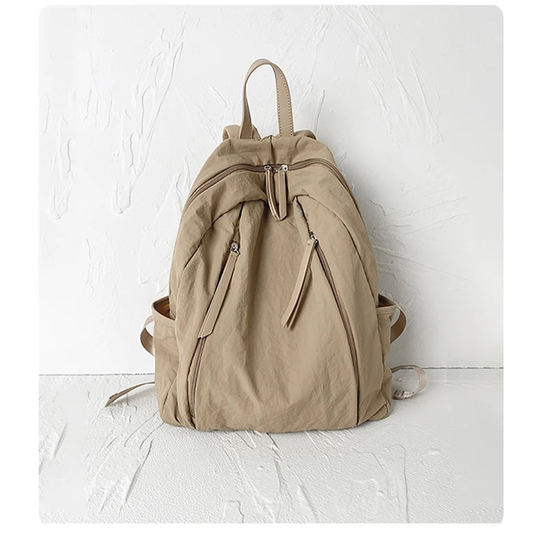 FOXER Simple Solid Color Backpack Women Backpack Waterproof Cotton Fabric Laptop School Bag Fashion Teenage Girl Travel Book Bag