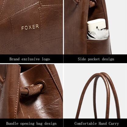 FOXER 2026 Spring New Tote Bag for Women Soft PVC Leather Daily Commute Shoulder Bag Vintage Casual Female Work Handbag
