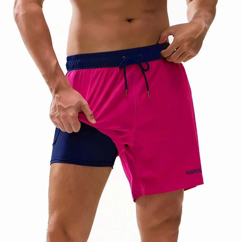 Men's DATIFER 2026 beach embroidery logo boardshorts with elastic waist, long lining, suitable for swimming, gym, and boating.