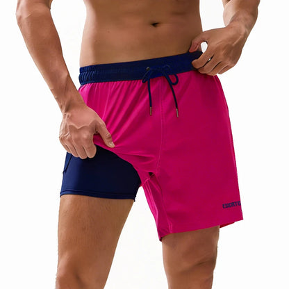 Men's DATIFER 2026 beach embroidery logo boardshorts with elastic waist, long lining, suitable for swimming, gym, and boating.