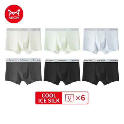 MiiOW 6Pcs Men's Summer Ice Silk Boxers - Antibacterial Breathable Mesh Underwear