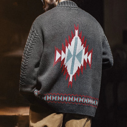 MADEN Retro Jacquard Shawl-Collar Cardigan