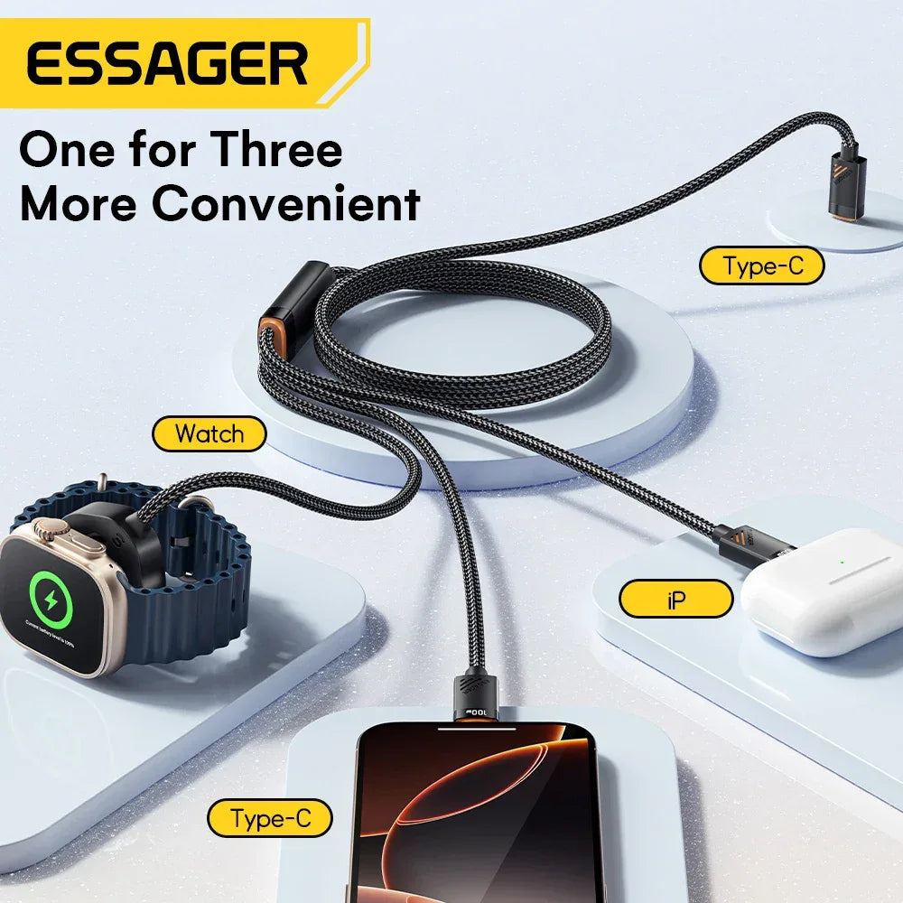 Essager 3 in 1 100W Multi USB C Charging Cable - ShopHub