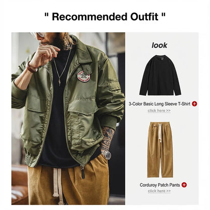 Maden Vintage Military Style G8WEP Jacket Men's Short Length Stand Collar Tactical Coat Green Lightweight Zip-Up Field Jacket