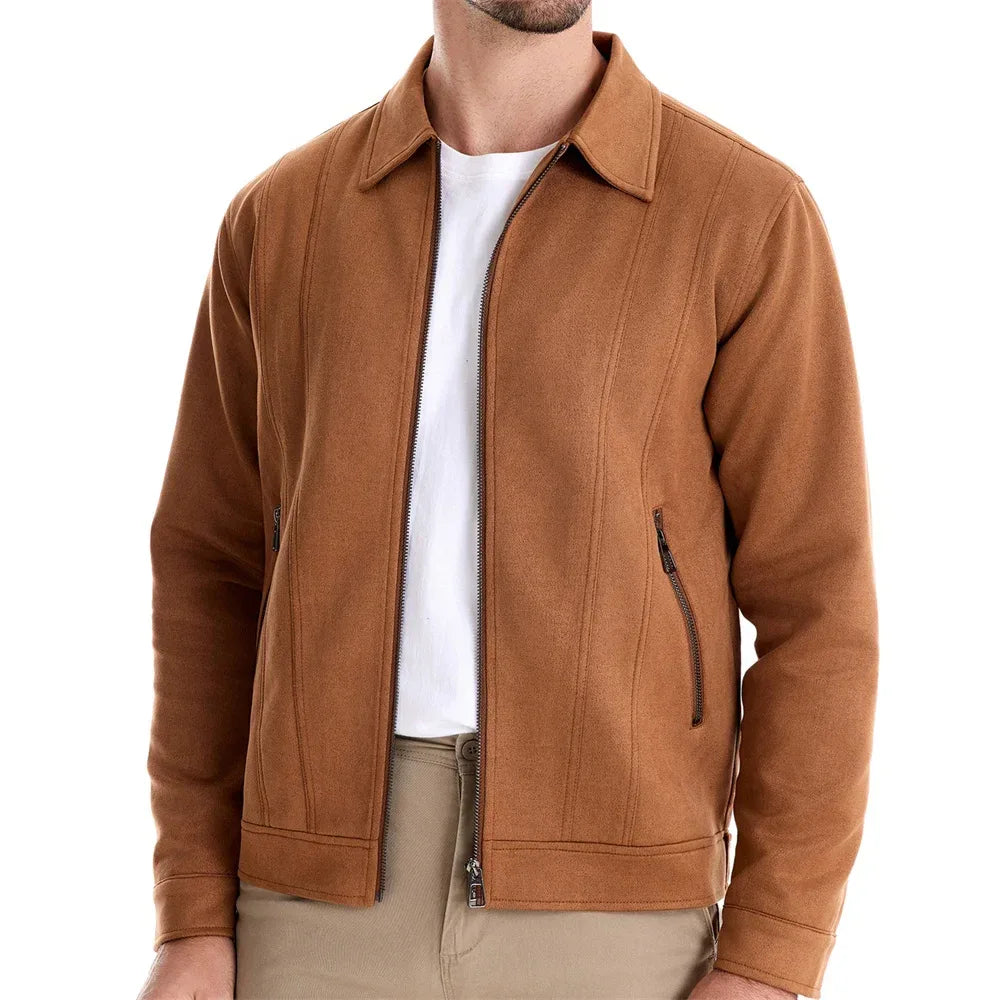 AIOPESON Men's Brown Suede Turn Down Collar Jackets - ShopHub