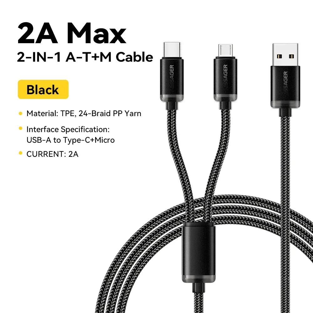 Essager 2 in 1 USB Type C Micro Cable - ShopHub