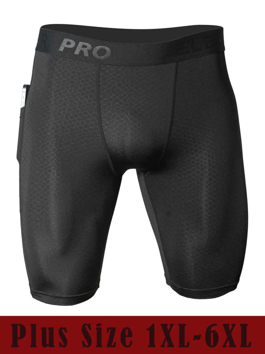 Men's Sports Running Underwear with Side Pockets, Front Inner Pocket, Snake Pattern Embossed, Plus Size 1XL-6XL