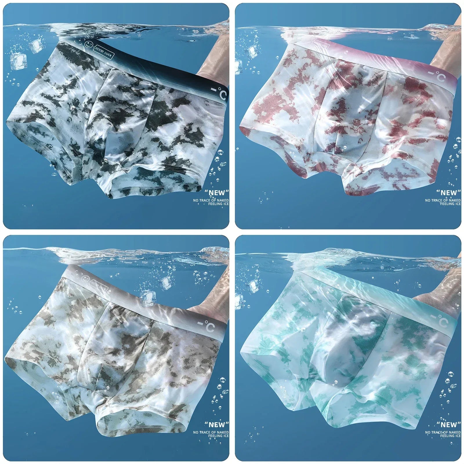 4 Pack Men's Ice Silk Boxer Shorts - ShopHub