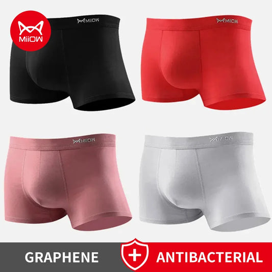 MiiOW 4Pcs Men's Breathable Cotton Underwear with Graphene Antibacterial Technology - Comfortable U Convex Bag Crotch Boxers