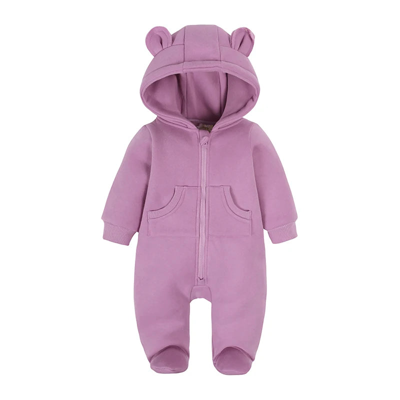 Kids Tales Teddy Trails Cotton-Blend Hooded Baby Romper