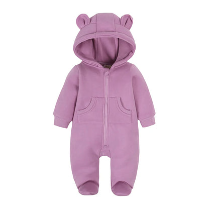 Kids Tales Teddy Trails Cotton-Blend Hooded Baby Romper