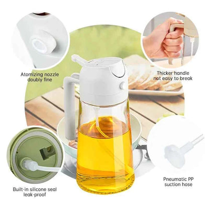 2 In 1 Glass Oil Spray Bottle with Pour Spout - Dual - purpose for Olive Oil, Soy Sauce - Camping, Bbq, Baking & Picnic Tool
