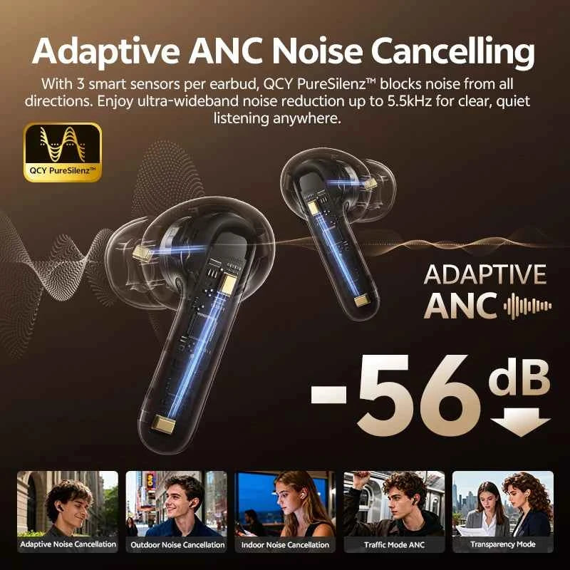 QCY MeloBuds N60 Wireless Earphone - Bluetooth 6.0, Bass Boost, Hi-Res Audio, Hybrid ANC, 45Hrs Playback