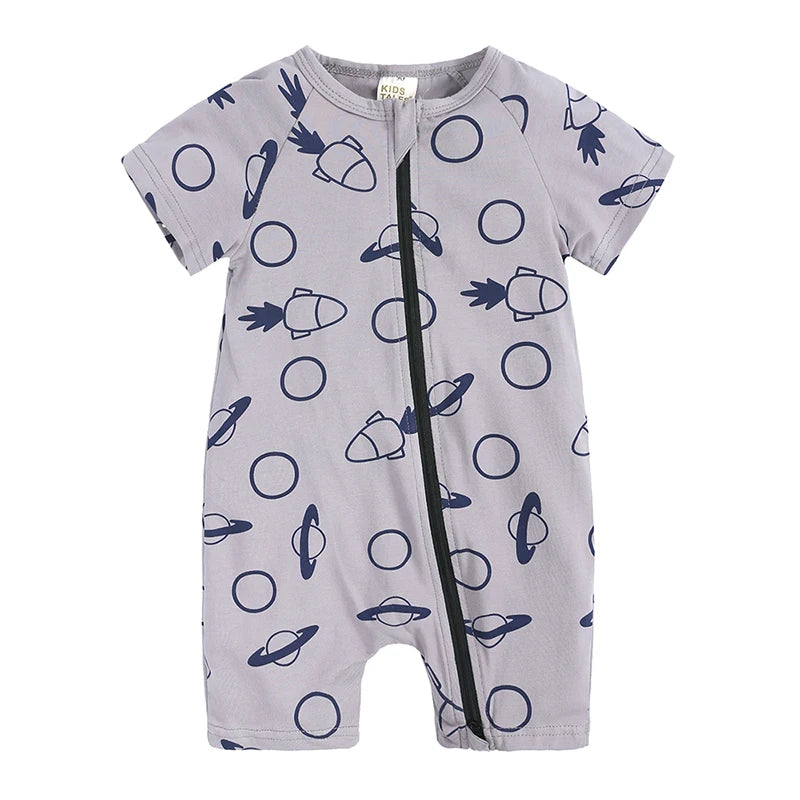 Kids Tales Playful Prints Cotton-Blend Short-Sleeve Baby Romper