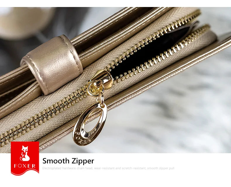 FOXER Split Leather Women's Long Wallet in Gold