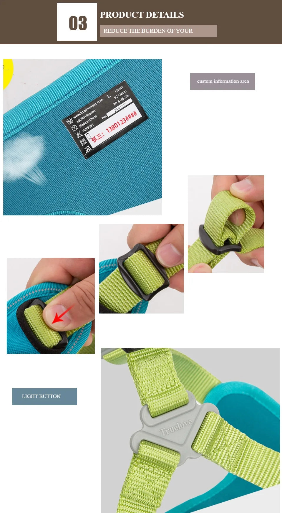 Truelove Padded Reflective Dog Harness Vest Pet Step in Harness Adjustable No Pulling Pet Harnesses for Small Medium Dog TLH5951