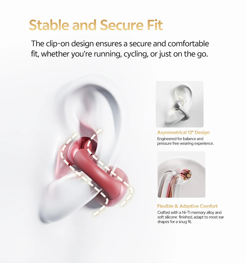 QCY Crossky C30S Wireless Earphones - Hi-Res LDAC Open Ear Clip-On Bluetooth 6.0 Sports Headphones with 40H Battery Life