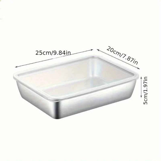 1Pc Stainless Steel Square Tray with Lid, Food-Grade Kitchens Accessories, Holds Knifes, Thickened Kitchen Food Prep Box