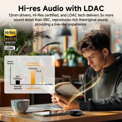 QCY MeloBuds Pro Earphones with 46dB ANC, Hi-Res LDAC, Bluetooth 5.3, 6 Mic Multipoint Connection, In-Ear Detection