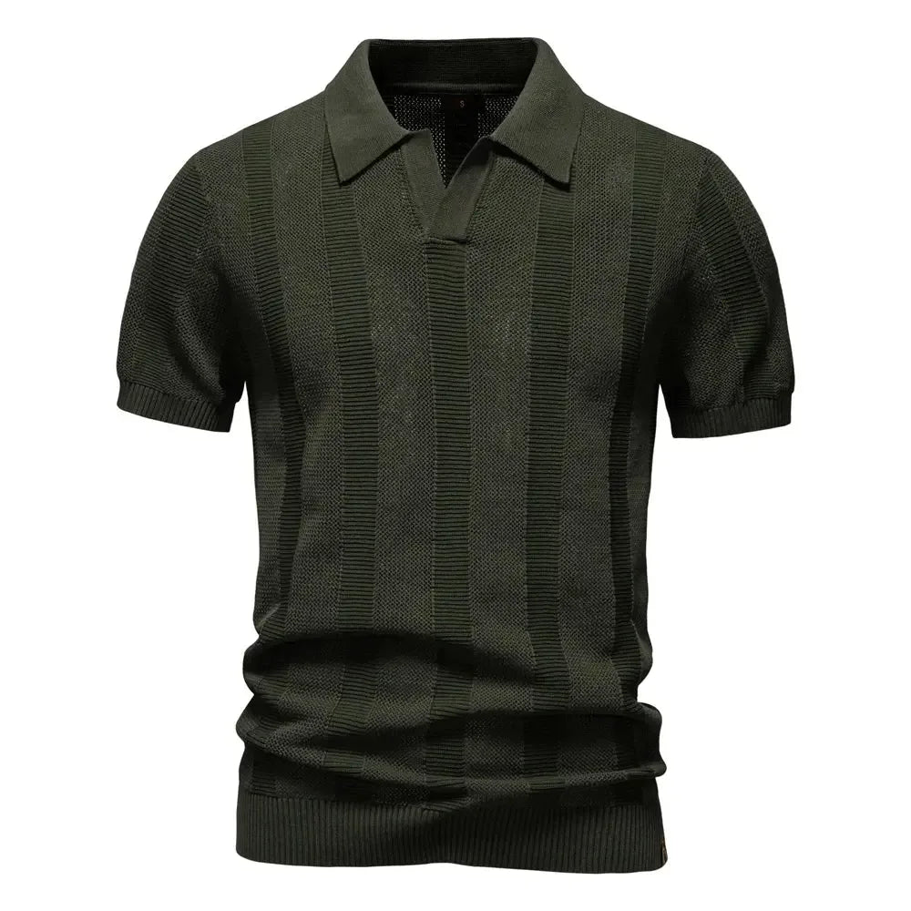 AIOPESON Men's Solid & Striped Mesh Polo Shirts - ShopHub