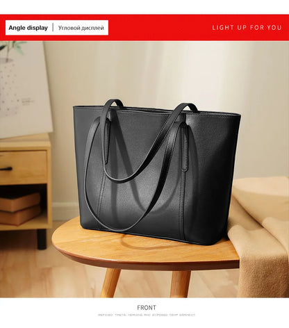 FOXER Split Leather Shoulder Bag for Women Simple Large Capacity Tote Lady Classic Black Handbag Gift for Wife, Lover