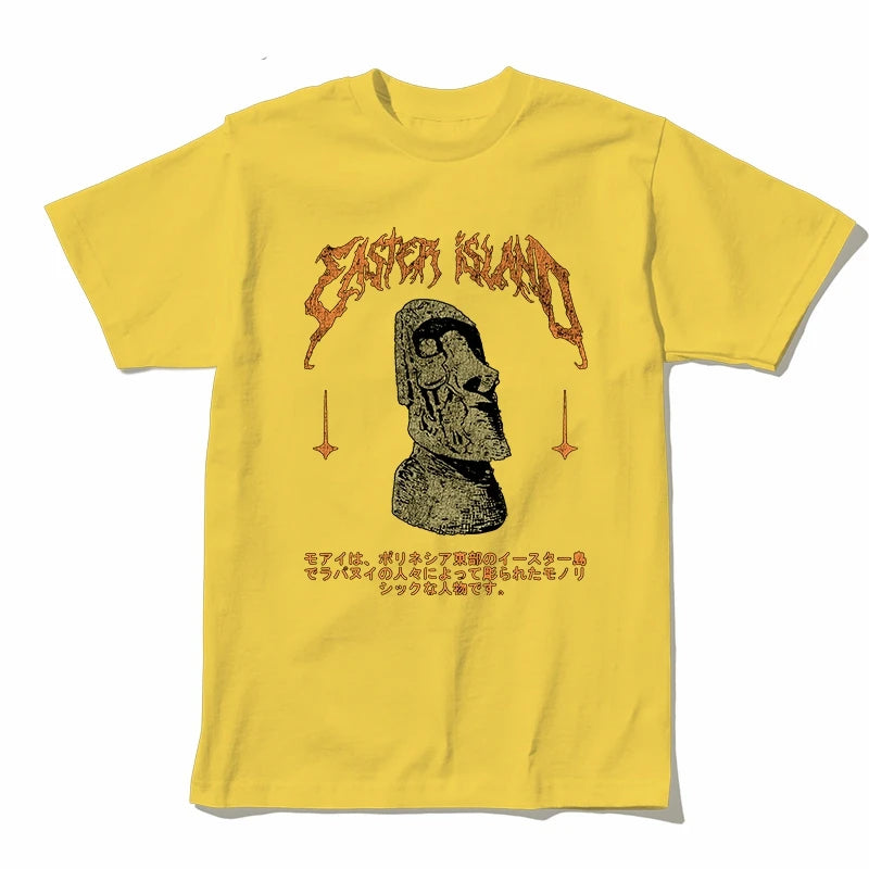 COOLMIND Easter Island Statue Graphic Cotton T-Shirt