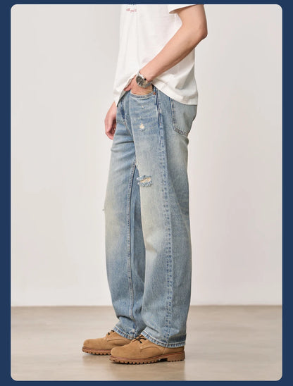 SIMWOOD High Standard 2026 Summer New Loose Relax 14oz Fabric Hole Ripped Jeans Men Vintage Streetwear Fashion Denim Pants