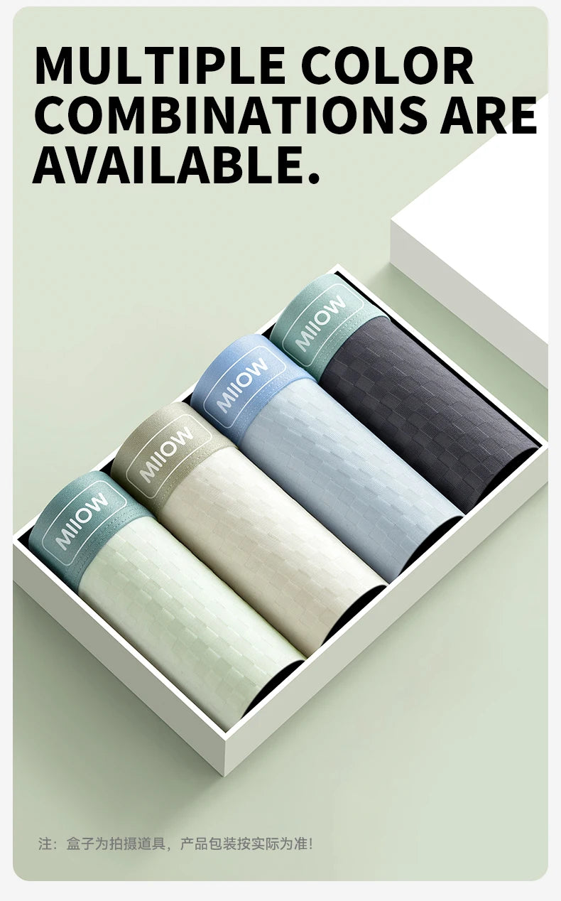 MiiOW Men's Antibacterial Underwear 4Pcs Silky Ice Silk Boxer Briefs