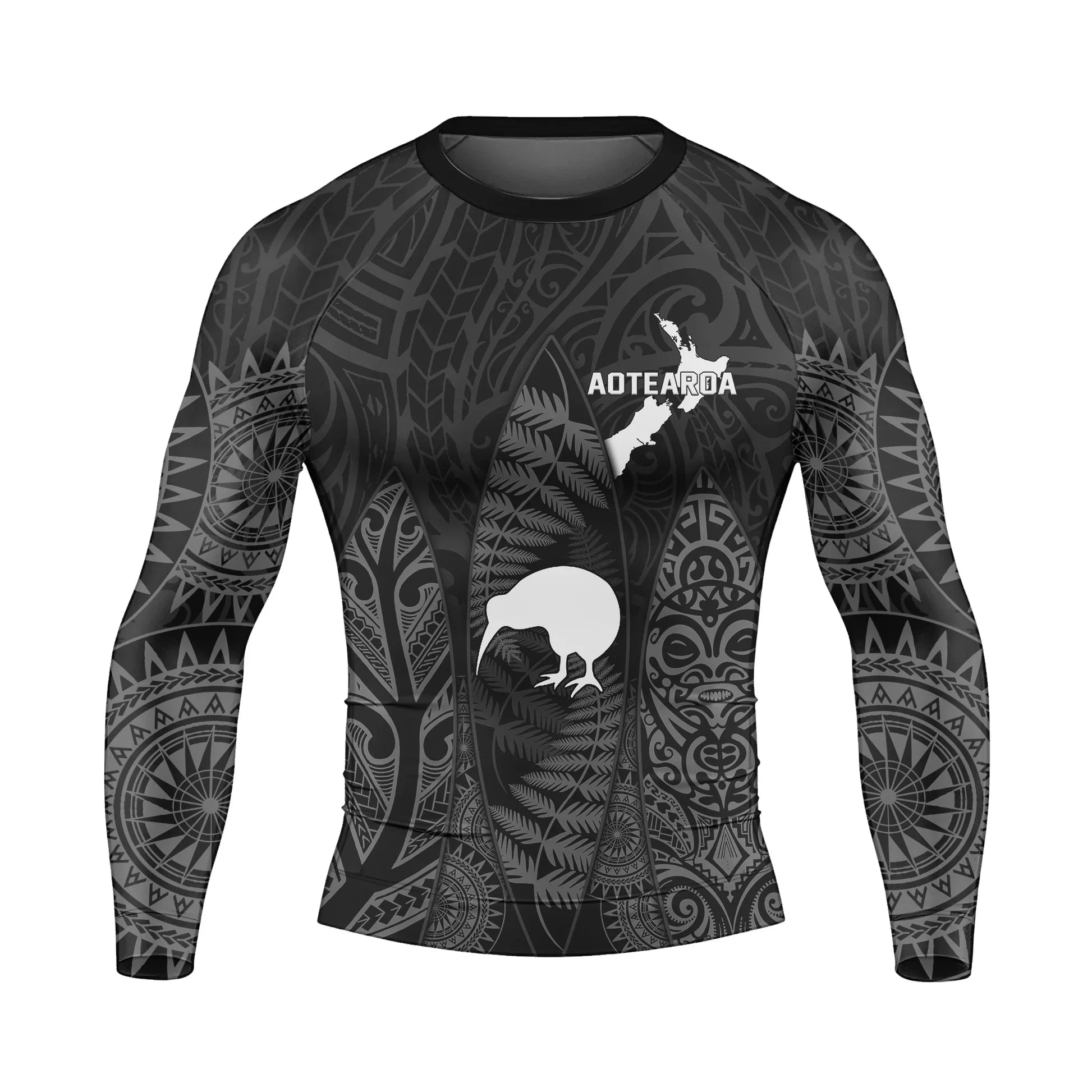 Aotearoa Kiwi Bird Rash Guard for Men, Long-Sleeved UPF 50+ Quick-Drying Compression Shirt for Fitness and Workouts