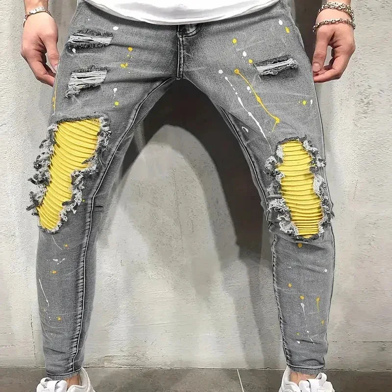 Men's Casual Creative Street Style Slim Fit Jeans - ShopHub