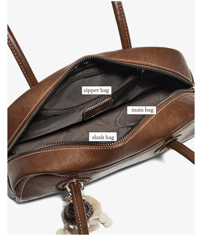 FOXER New Large Capaci Women's Handbag PU Leather Simple Retro Single Underarm Bag for Female Casual Commuting Pillow Bag Purse