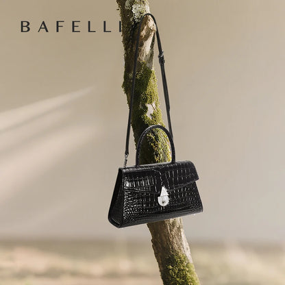 BAFELLI Crocodile-Pattern Leather Shoulder Bag