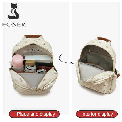 FOXER Women's Backpack Signature PVC Printing Fashion Travel Shoulder Bag Ladies Travel Rucksack Female Casual Monogram Backpack