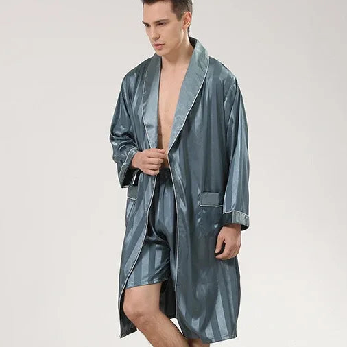 Men’s Satin Kimono Robe Gown With Pants Or Shorts - ShopHub